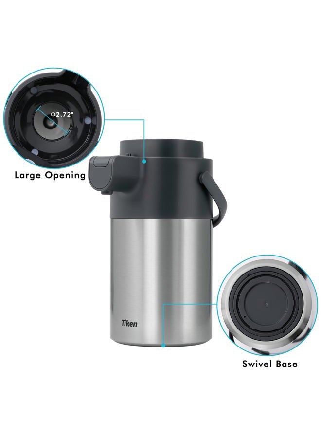 Tiken Airpot Coffee Dispenser with Pump - Thermal Coffee Carafes for Keeping Hot - Beverage Dispenser - 3000ML Stainless Steel Insulated Carafe, Silver - Image 4
